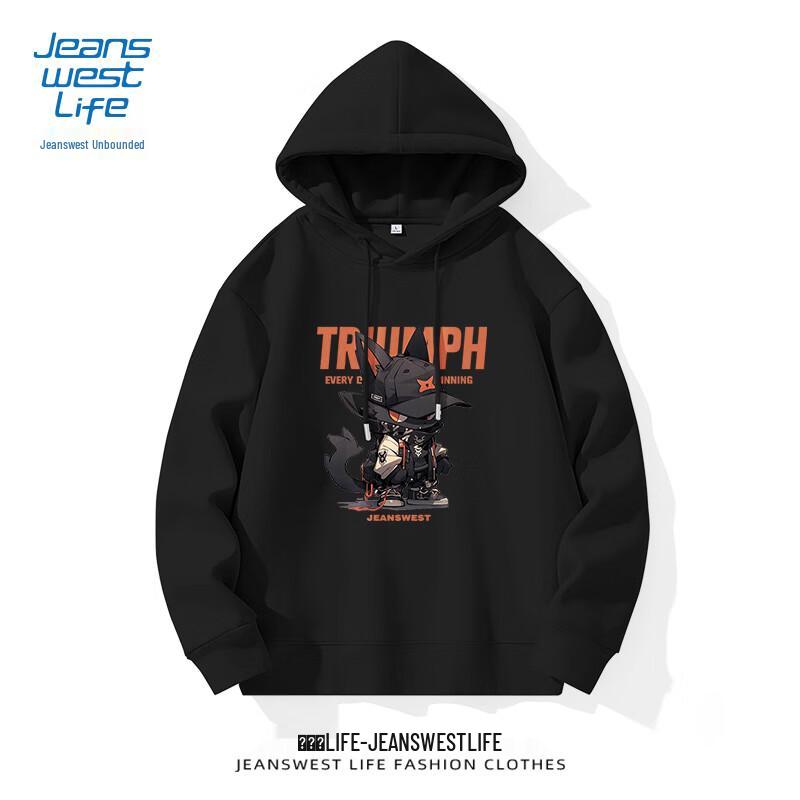 Мужская толстовка с капюшоном JEANSWEST LIFE с принтом «Крутой кот» L black JDST online