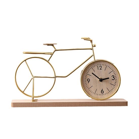 Bicycle Table Clock Mini Bike Model Alarm Clock Battery Powered Decorative Metal Tabletop Clock for Living Room Kitchen Bathroom Office Desk Shelf золотистый LAIFACAIBA