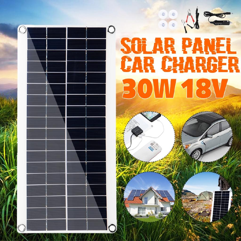 18 В Солнечная панель Двойной USB Power Bank Плата Зарядка Внешнего аккумулятора Плата солнечного элемента Зажимы типа «крокодил» Автомобильное зарядное устройство 30 Вт black Pro DIY Tool