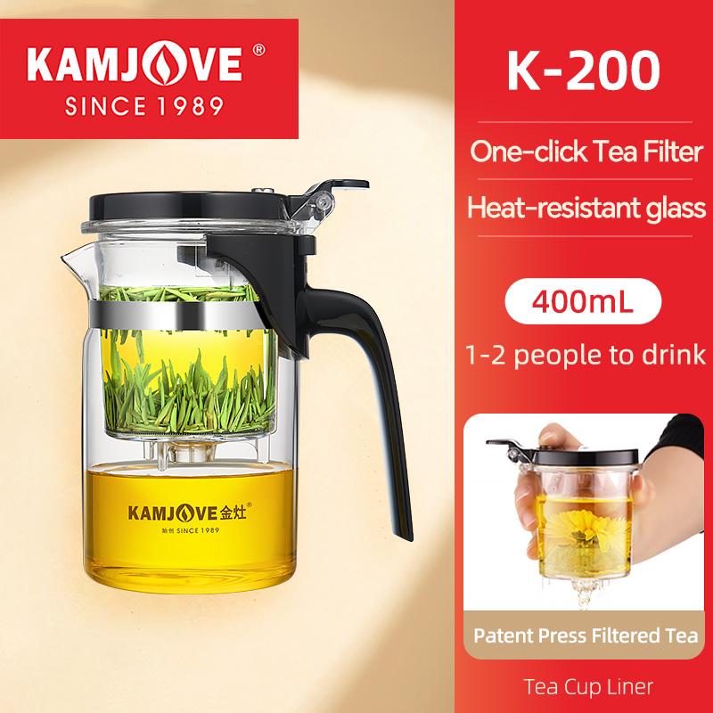 Чайный сервиз из термостойкого стекла KAMJOVE, заварочный чайник, фильтрация одним нажатием, разделительный чайник, пресс для заваривания чая, автоматически открывающийся горшок для заваривания чая black Garden Supplies My