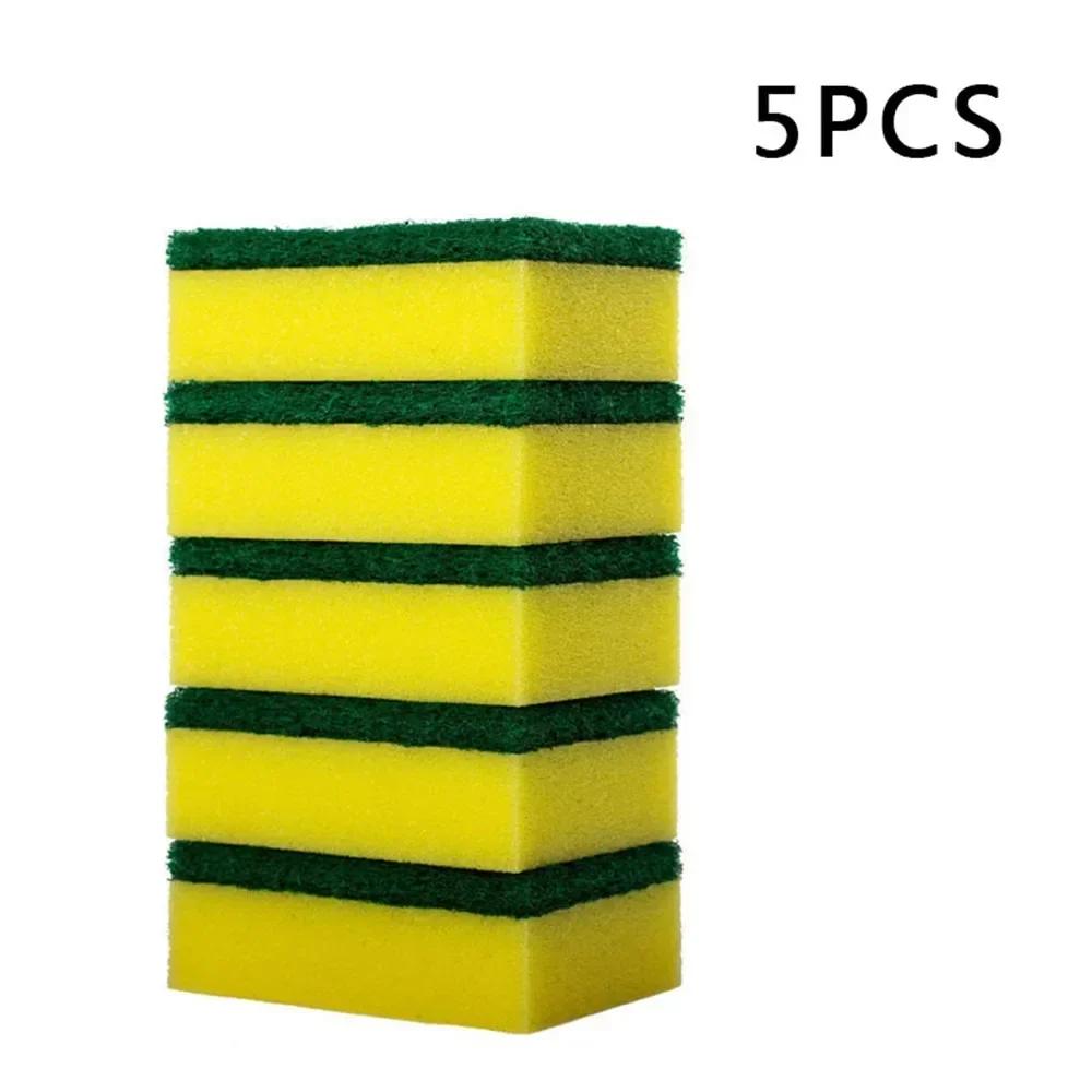 Double-sided 5Pcs Cleaning Dishwashing Sponge Household Scouring Pad Kitchen Wipe Dish Cleaning Brush Sponges yellow ASDA3