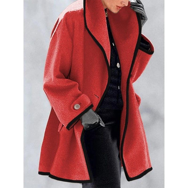 European and American Women s Trendy Autumn and Winter Multi-color Crew Neck Loose Hooded Woolen Outerwear Color Matching S black PP2