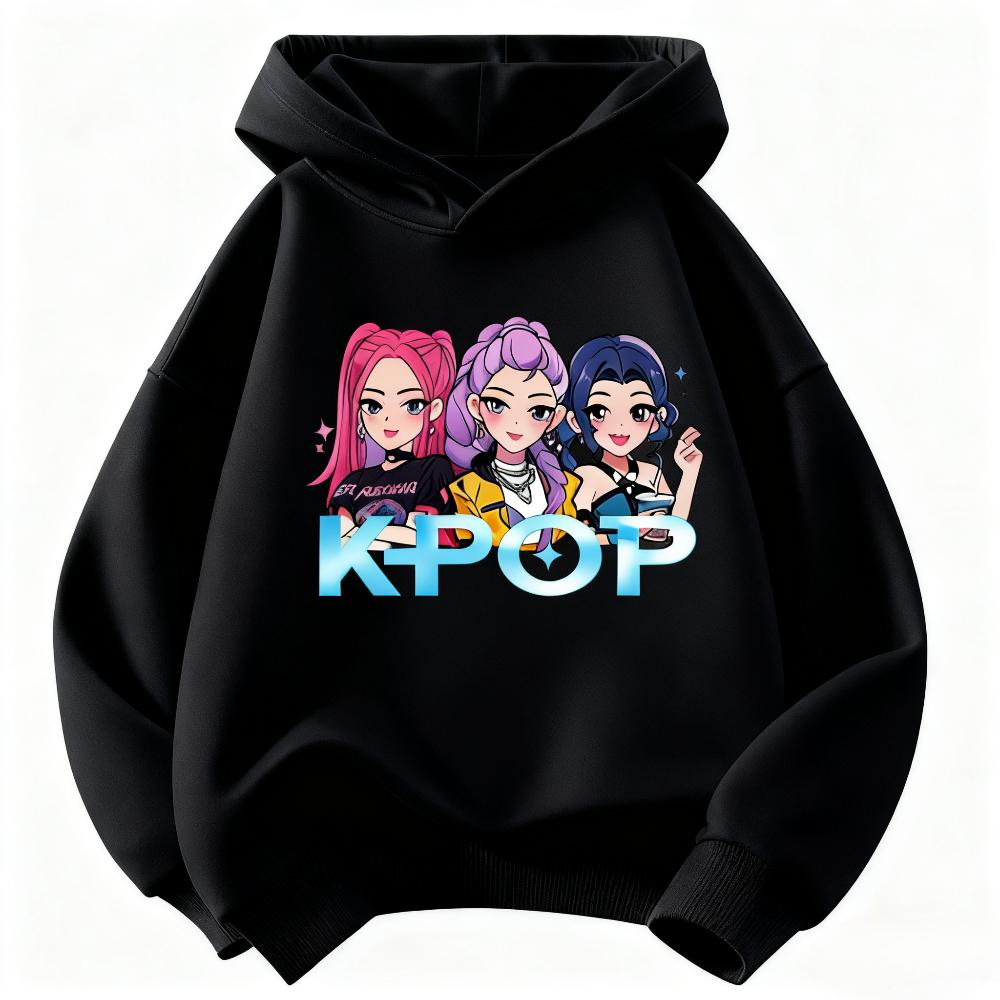 Детское худи K-Pop Demon Hunter для мальчиков и девочек, одежда на осень и зиму, теплое, модное, универсальное детское худи 100 black huiteng1