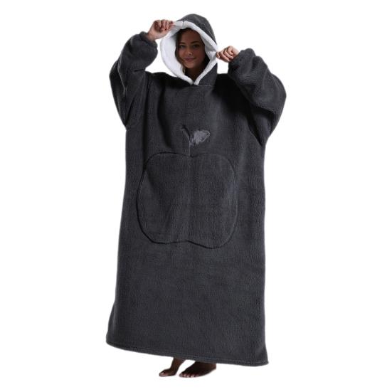 Winter Wearable Blanket Bathrobe with Big Pocket Thick Double-sided Fleece Loose Long Sleeves Pajamas Heat Retention Full Protection Home Lazy темно-серого Aven