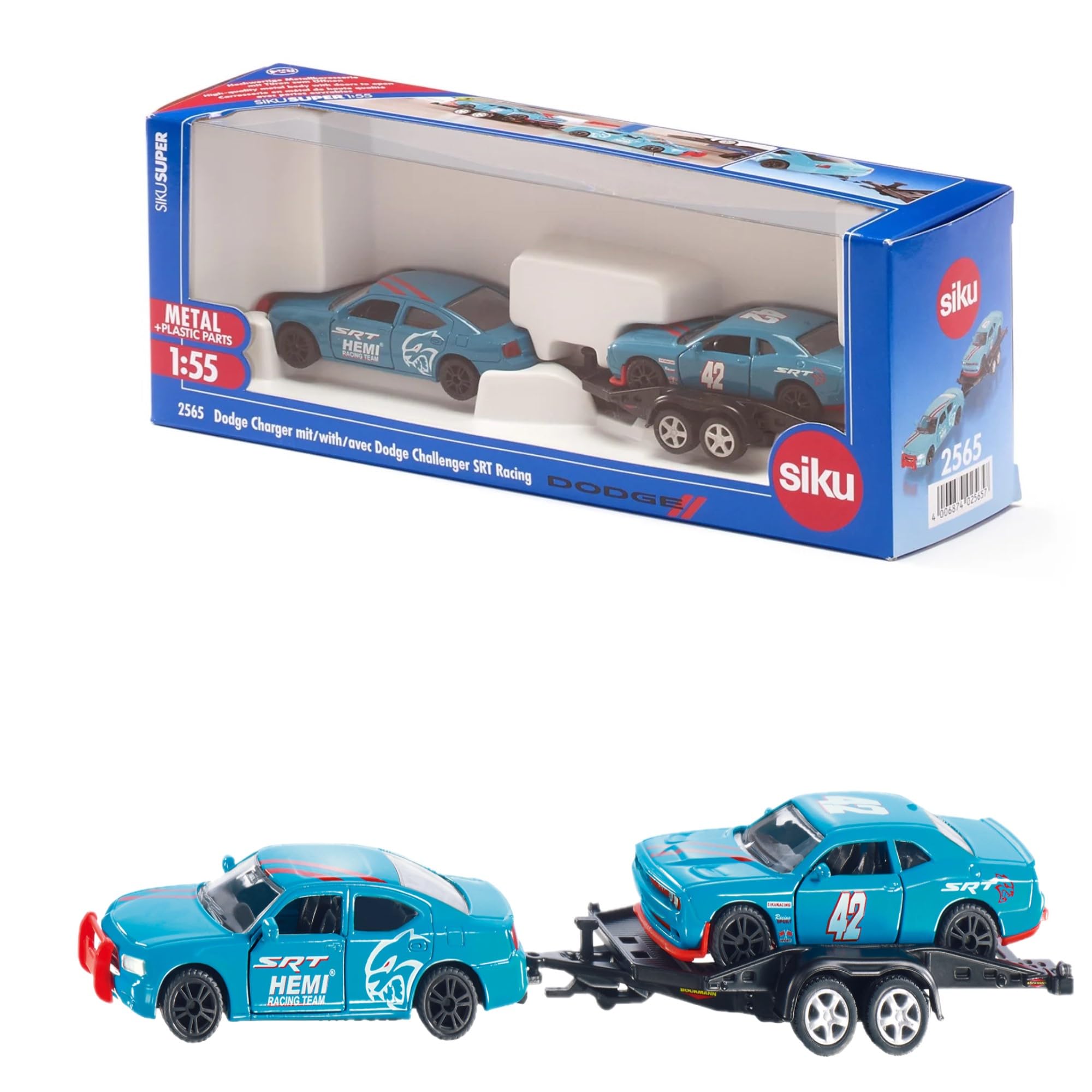 SIKU Dodge Charger Trailer Dodge Racing Loaded возрастом около 3 лет SK2565 blue