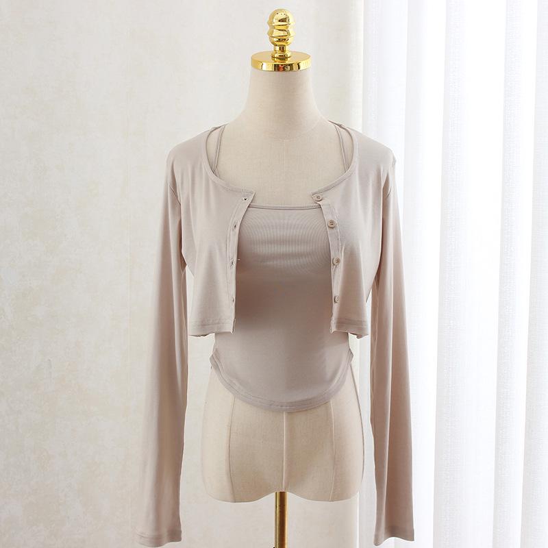 Кардиган из двух частей Tencel Slim Fit и подтяжки с подкладкой для женщин beige FashionFlair