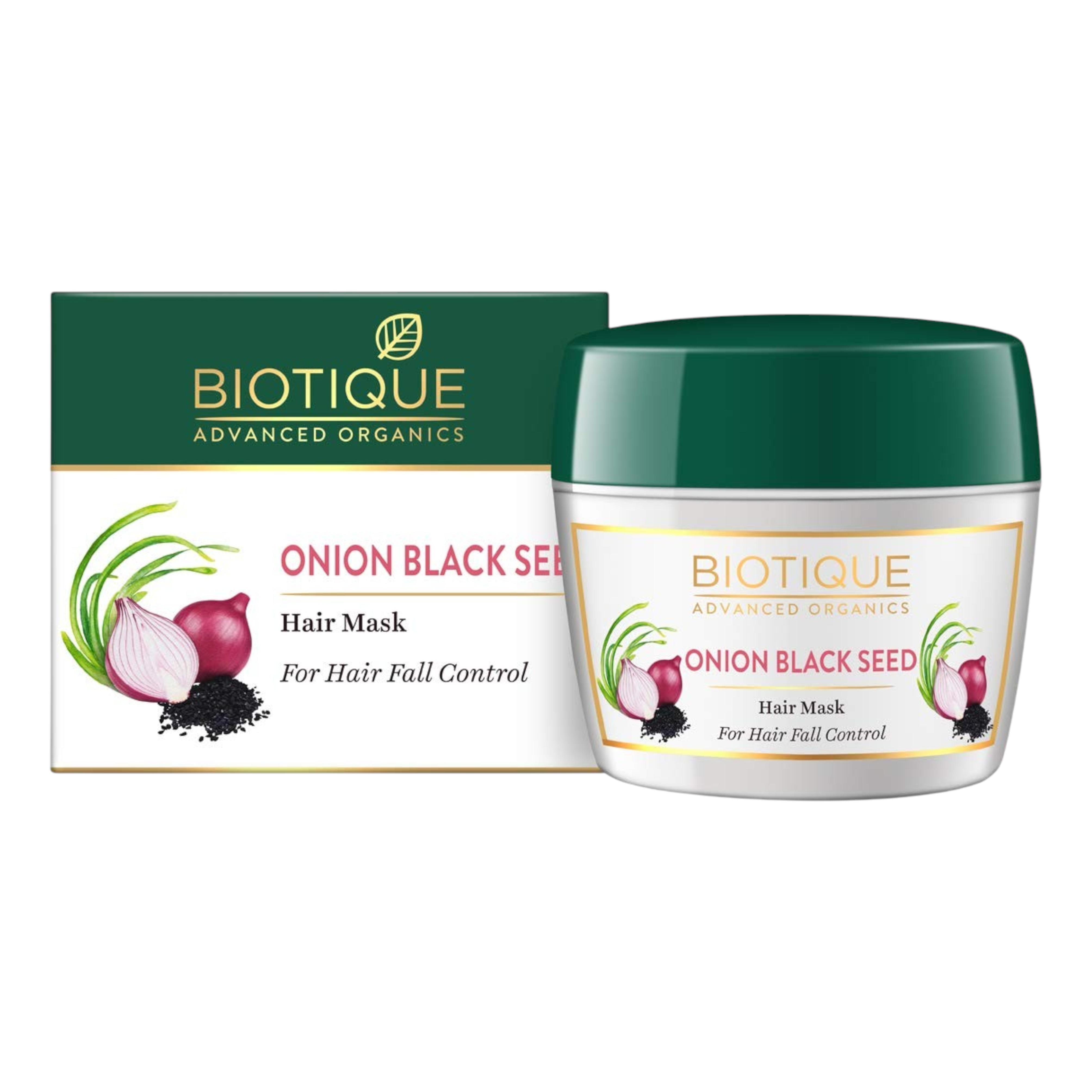 Biotique Маска для волос с луком и черным тмином 175 г Для контроля выпадения и роста волос, Питает, Восстанавливает, Уплотняет волосы, Придает естественный блеск blue