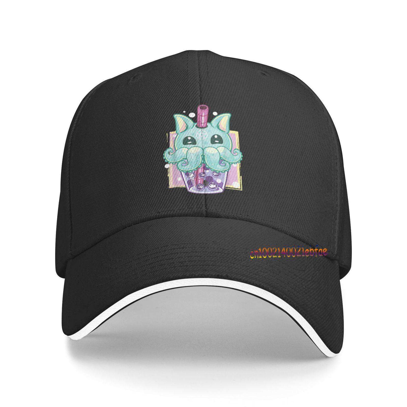 Kawaii Pastel Goth Creepy Creature Boba Bubble Tea Vaporwave Кепка для женщин Спорт на открытом воздухе Бейсболки Модные унисекс шляпы Snapback One Size black HUJMHN CAP