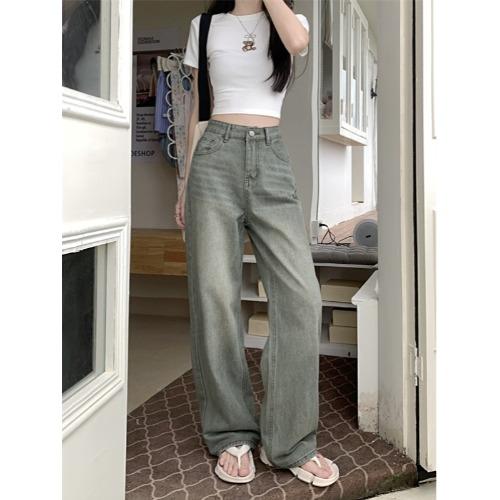 Ретро-стиль High Street Fashion Design Wide Leg Jeans Women 2024 Лето Новые Элегантные Прямые Длинные Брюки с Высокой Талией L gray Alice Fashion Comprehensive