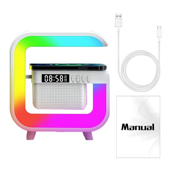 Bluetooth-совместимый динамик, офисные часы, RGB, ночник, зарядное устройство, 15 Вт, быстрая зарядка, беспроводная сигнализация, домашние настольные цифровые часы, настольные часы white Factory Discount Outlet