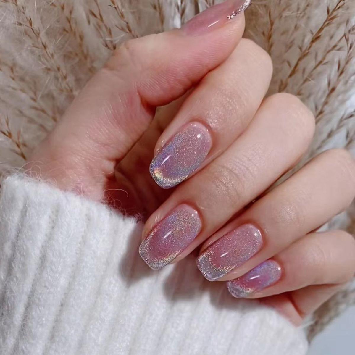 Naked Pink Aurora Кошачий глаз Ногти Интернет Знаменитости Взрыв Маникюр High Sense Поддельные Ногти brown Fashion Fake Nails