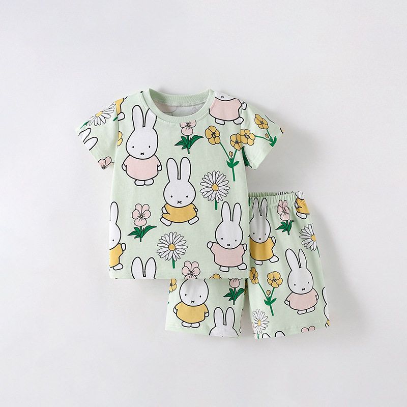 Girls  Summer Outfit New T-Shirt Cute Little Girl Children s Clothing European and American Style Two-Piece Set Round Neck Children s Wear 10108 120 white TAOMall