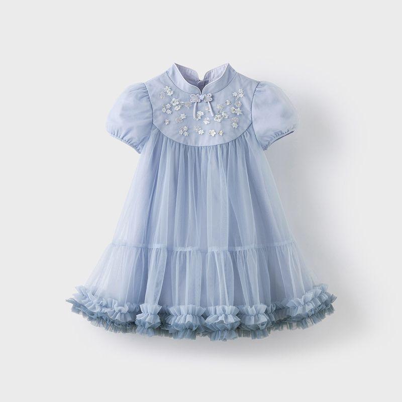 David Bella Kidsren s Dress 2026 New Style National Style Mesh Princess Dress for Girls, Summer Dress for Older Kidsren Dream Blue Ling [Ready Stock] 130 white TAOMall