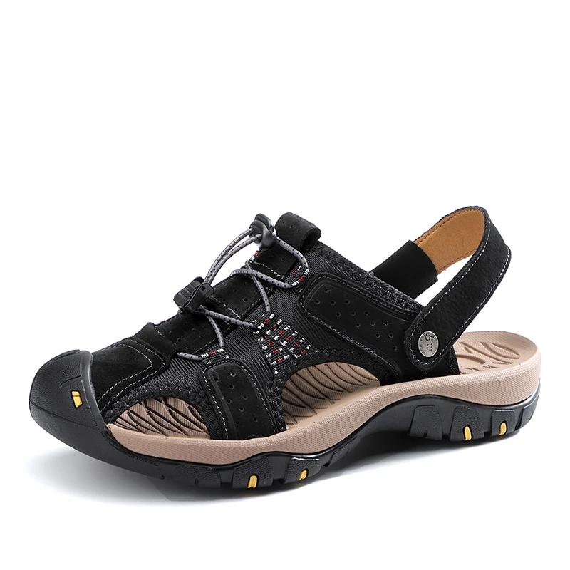 Мужские летние сандалии, кожаная уличная пляжная обувь, обувь ручной работы, модные тапочки большого размера, мужская роскошная повседневная обувь 38 black Shoes Family