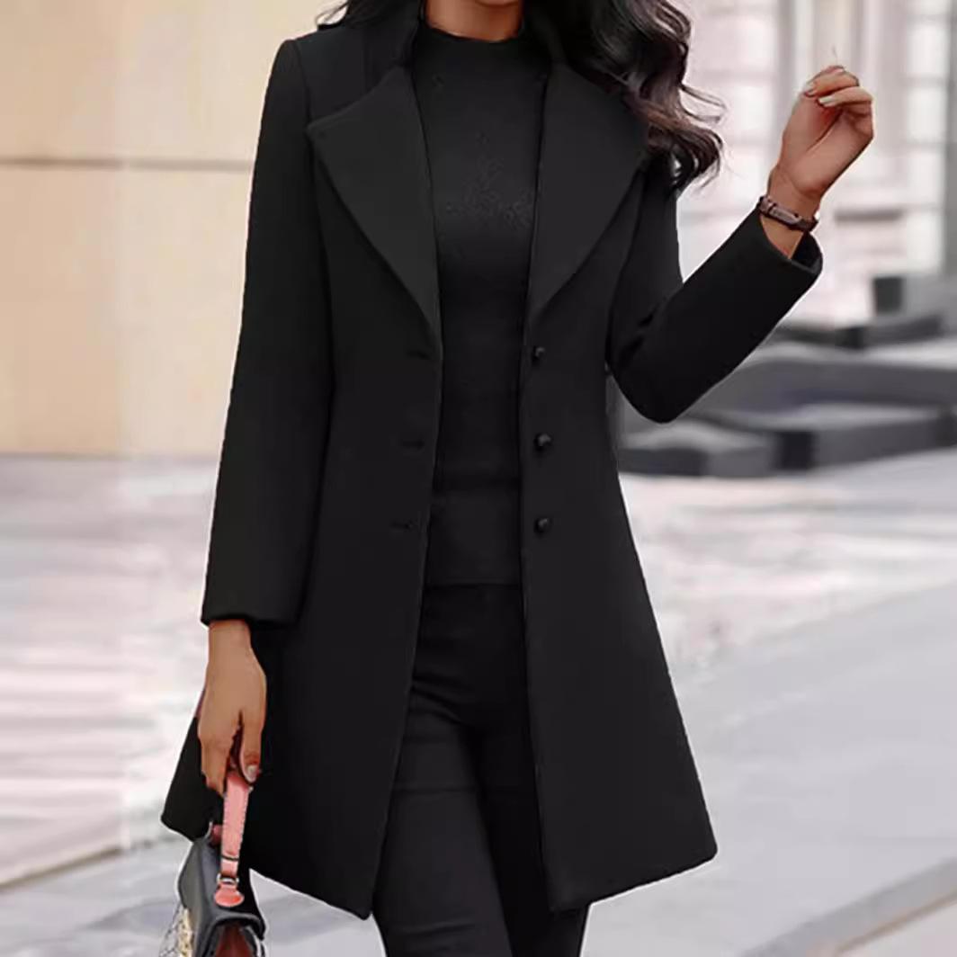 Зимнее женское пальто корейской версии Slim Fit средней длины европейское и американское женское шерстяное пальто с перекрестными бретелями XXXL чёрный Jully