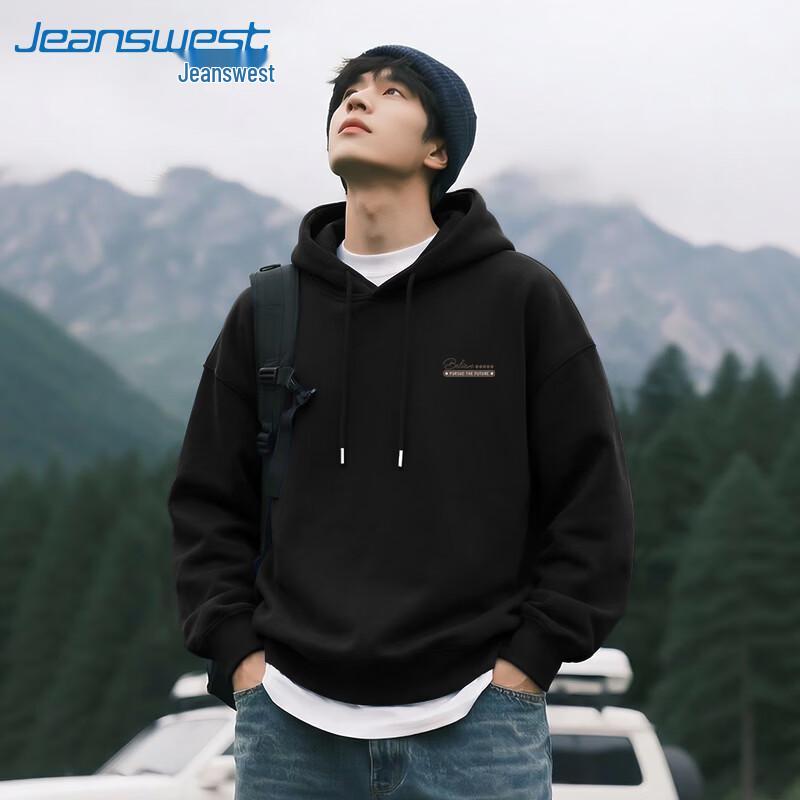 Мужская толстовка с капюшоном и принтом букв Jeanswest 5XL чёрный JDST online