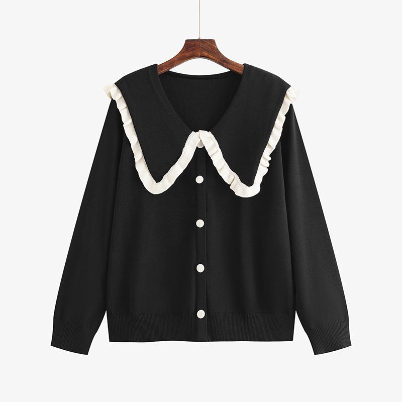 Весенне-осенняя женская блузка больших размеров Sweet Aging Doll Collar Tops Loose Knitwear XL чёрный CANVAUS