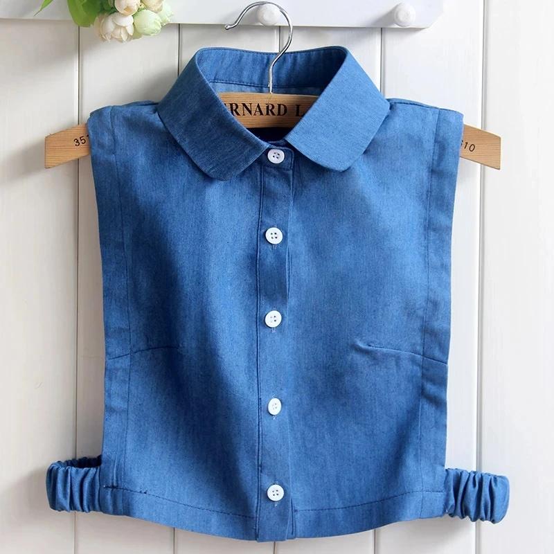 Модный джинсовый синий женский ложный воротник-рубашка, съемный воротник, женский ложный воротник, однотонный лацкан рубашки, блузка, топ, мужской, женский gray Leisure outdoor