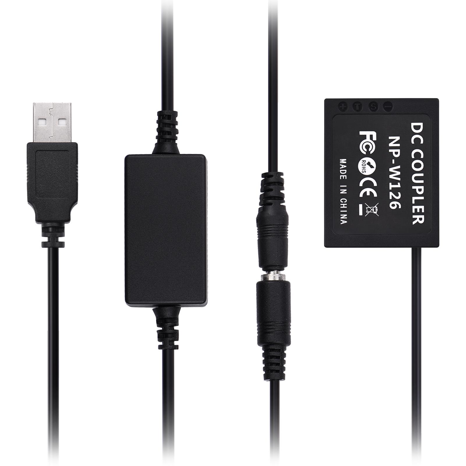Andoer CP-W126 Комплект питания USB с переходником постоянного тока Имитатор батареи Замена батареи NP-W126 на USB постоянного тока чёрный