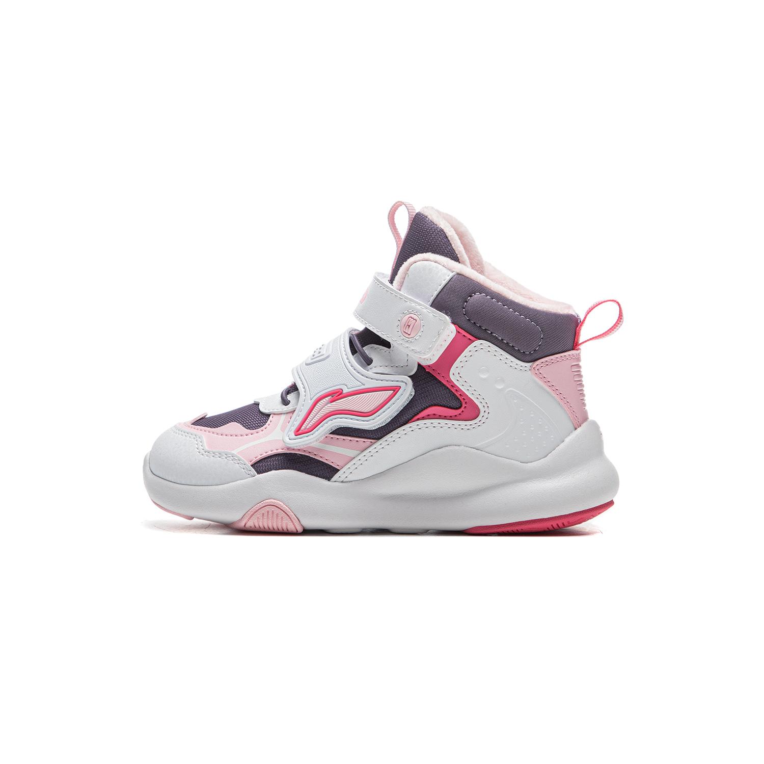 Li Ning Детская Мода Трендовые Универсальные Простые Детские Кроссовки Детские Кроссовки Стандартный-Белый Пепельно-Серый-Фиолетовый Ярко-Розовый YKNT150-4 25 white Li-Ning