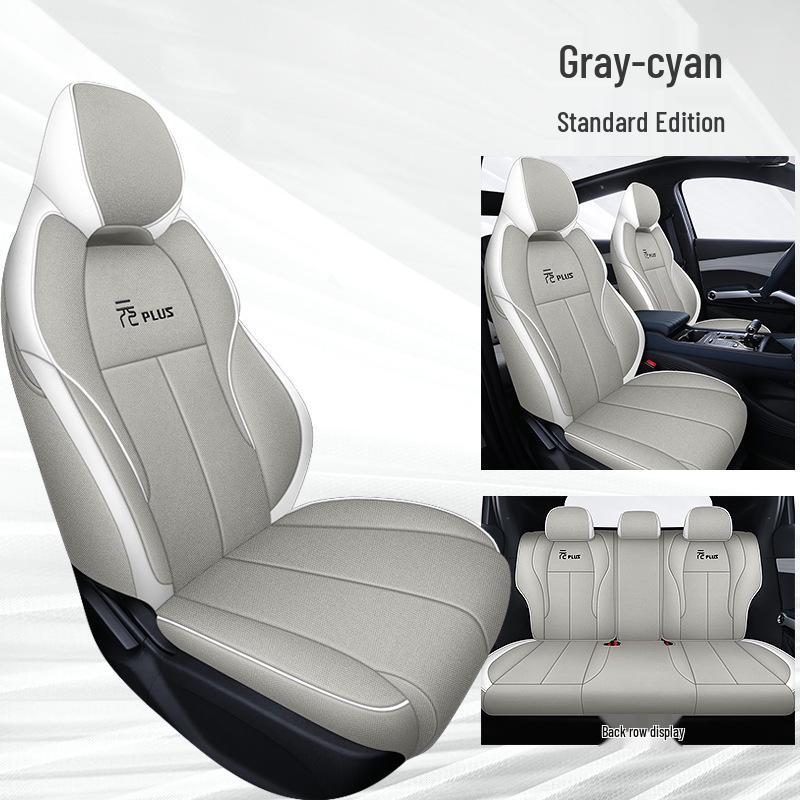 BYD Yuan PLUS Льняная Мультяшная Подушка на Автокресло – Дышащий, Полный Охват, Универсальный Чехол для Четырех Сезонов. Rear Half-Wrap white GearUp AutoMoto