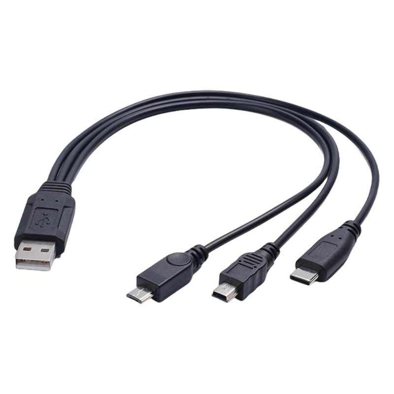 Универсальный кабель для быстрой зарядки 3 в 1: USB-разветвитель Type-C, 5 контактов, длина 30 см, подходит для телефонов, планшетов и камер. 1 black Wonderlands