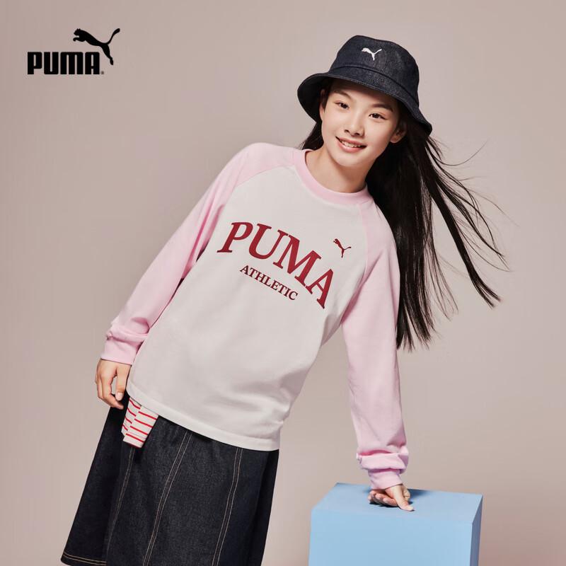 Детская футболка Puma с принтом букв, с длинным рукавом 160cm white