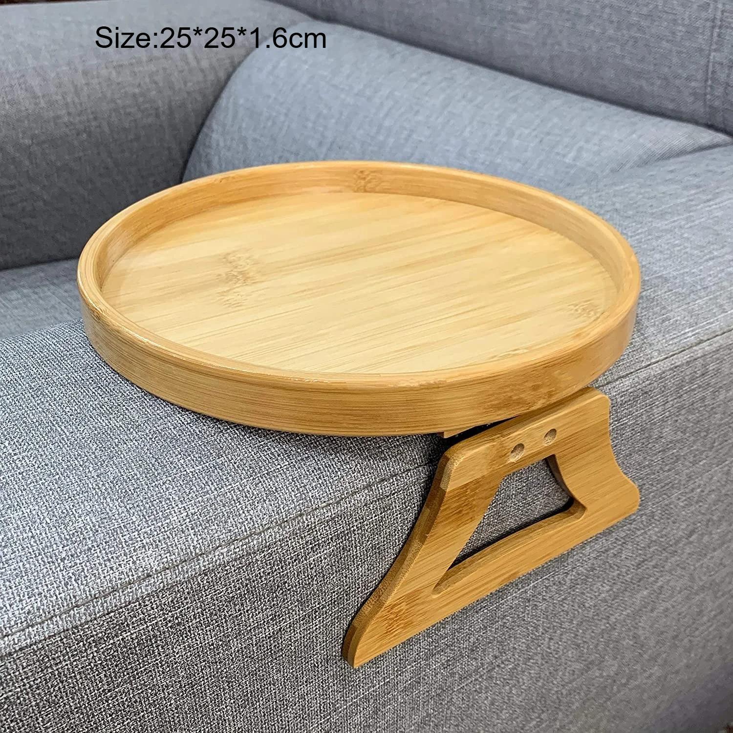 Sofa Tray Table Sofa Armrest Clip-On Tray Natural Wooden Sofa Tray Practical TV Snack Tray for Remote Control Coffee Snacks beige caige6666