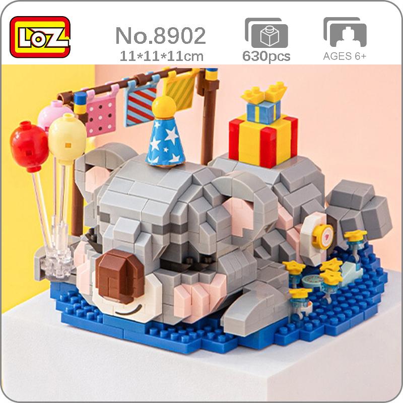 LOZ 8902 мир животных день рождения коала медведь воздушный шар кукла DIY мини алмазные блоки кирпичи строительные игрушки для детей без коробки gray Fun Building Blocks