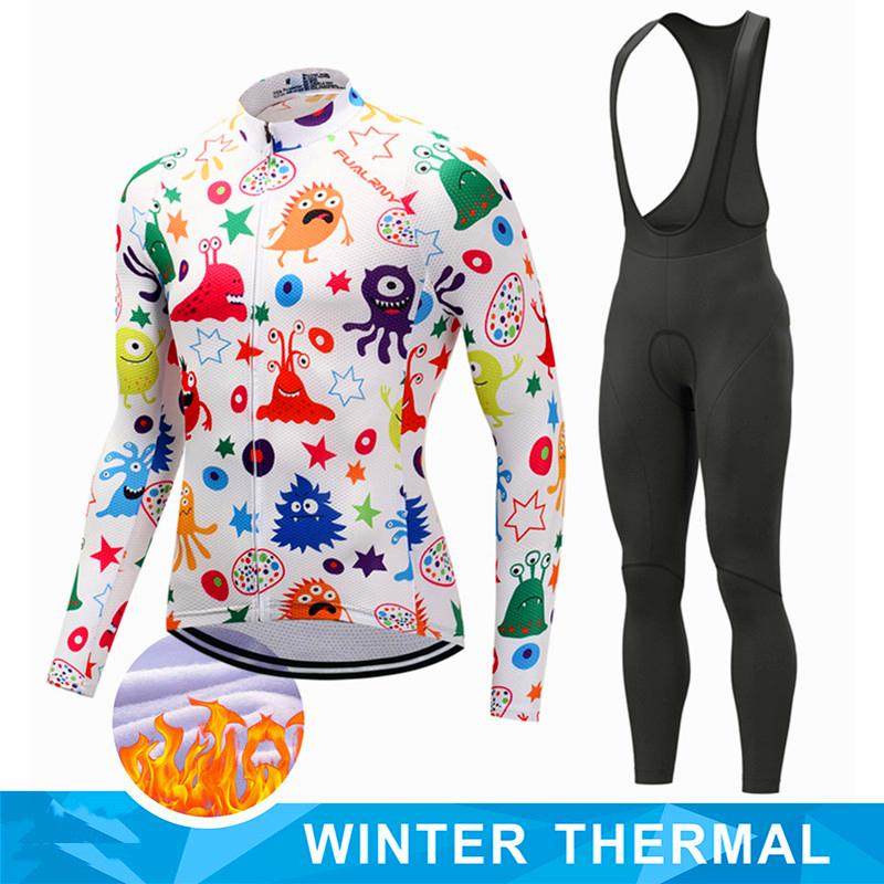 2024 Pro Team Winter Thermal Fleece Cycling Jersey Set Long Sleeve Bicycle Clothing MTB Bike Wear Maillot Ropa Ciclismo Cycling S white DR-clothing