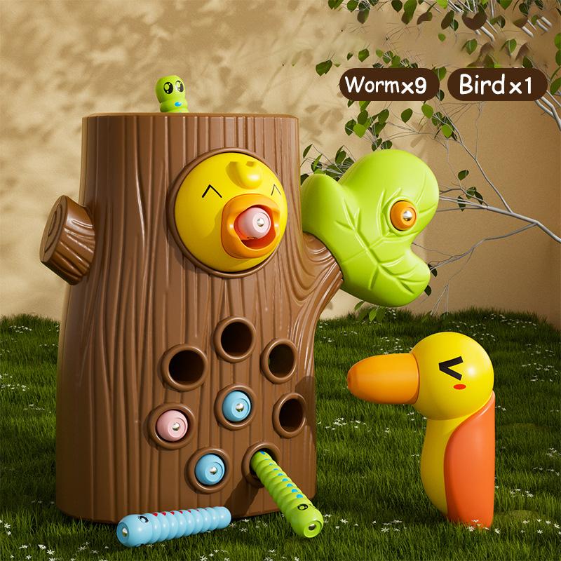 Toddler Woodpecker Catch Worm Toy Magnetic Bird Feeding Game Sensor Montessori Development Fine Motor Skill Toys for Kid Gift yellow Phone Case CSWO02