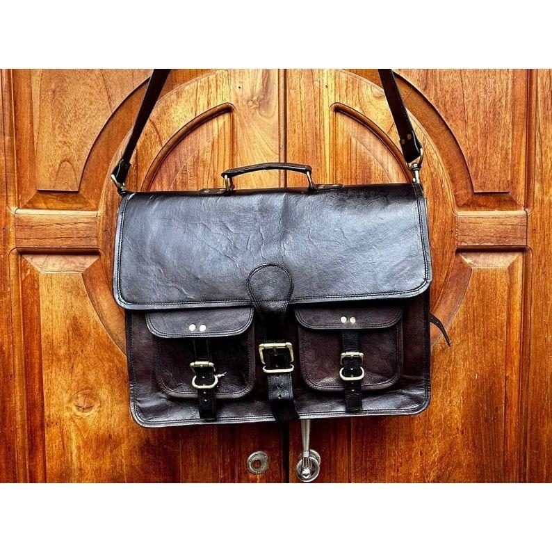 Черная мужская сумка-портфель из натуральной кожи 11 x 15 x 5 in чёрный NAVYA Genuine leather Bags