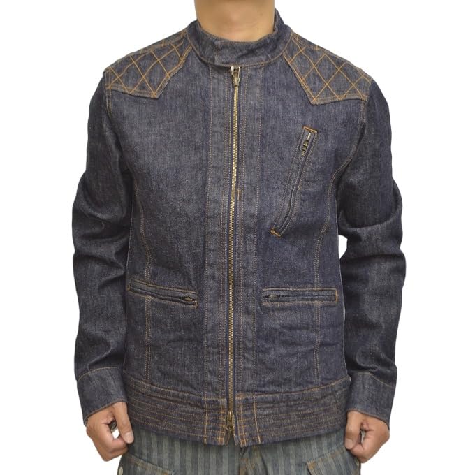 Kojima Jeans 13 унций Деним Стрейч Однобортная Куртка Райдера Американский Байкер RNB-5047, Повседневная, Мотоциклетная, Стиль, Мужская (L) black JP Create mege