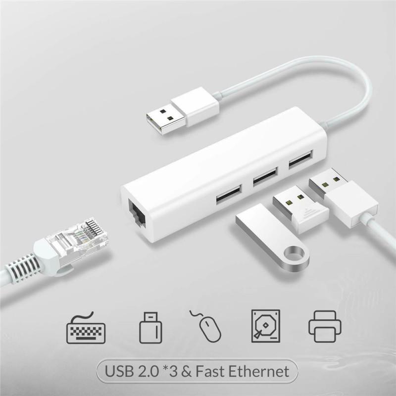 3 USB-порта-концентратора Rj-45 Сетевая карта Lan USB-кабель адаптера Ethernet USB interface white Andy Reading