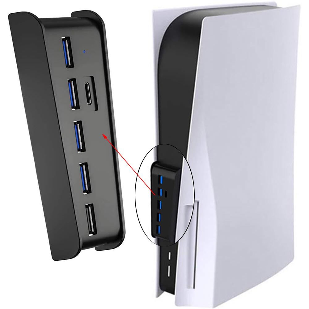 Адаптер-концентратор для консоли PS5 с 5 портами USB + 1 портом типа C, черный gray happybuySE