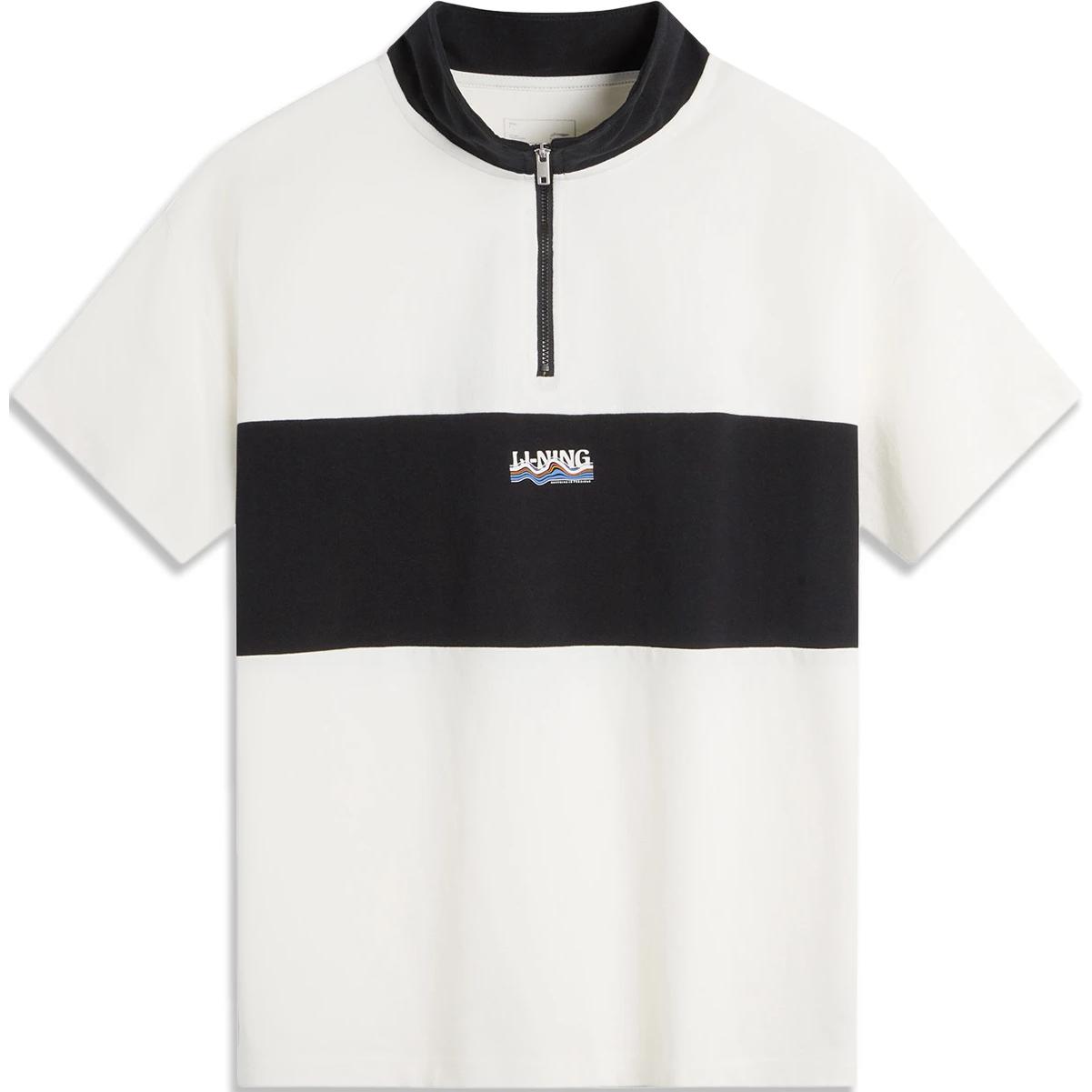 Li-Ning Серия Спортивных Трендов Color Block Буквы Удобная Дышащая Свободная Короткая Рукав Поло Унисекс Поло Off-White APLU081-1 L black