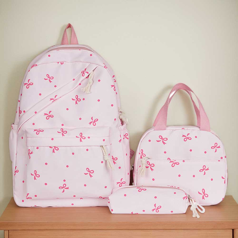 3 шт. Рюкзак для колледжа/школы с галстуком-бабочкой, с ланч-боксом и пеналом, милые рюкзаки для девочек, набор школьного рюкзака для девочек-подростков pink Mellow Home