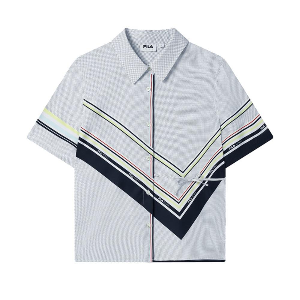 FILA Изумрудная Модная Свободная Плетеная Рубашка с Коротким Рукавом Женские рубашки F11W534402FZA S white