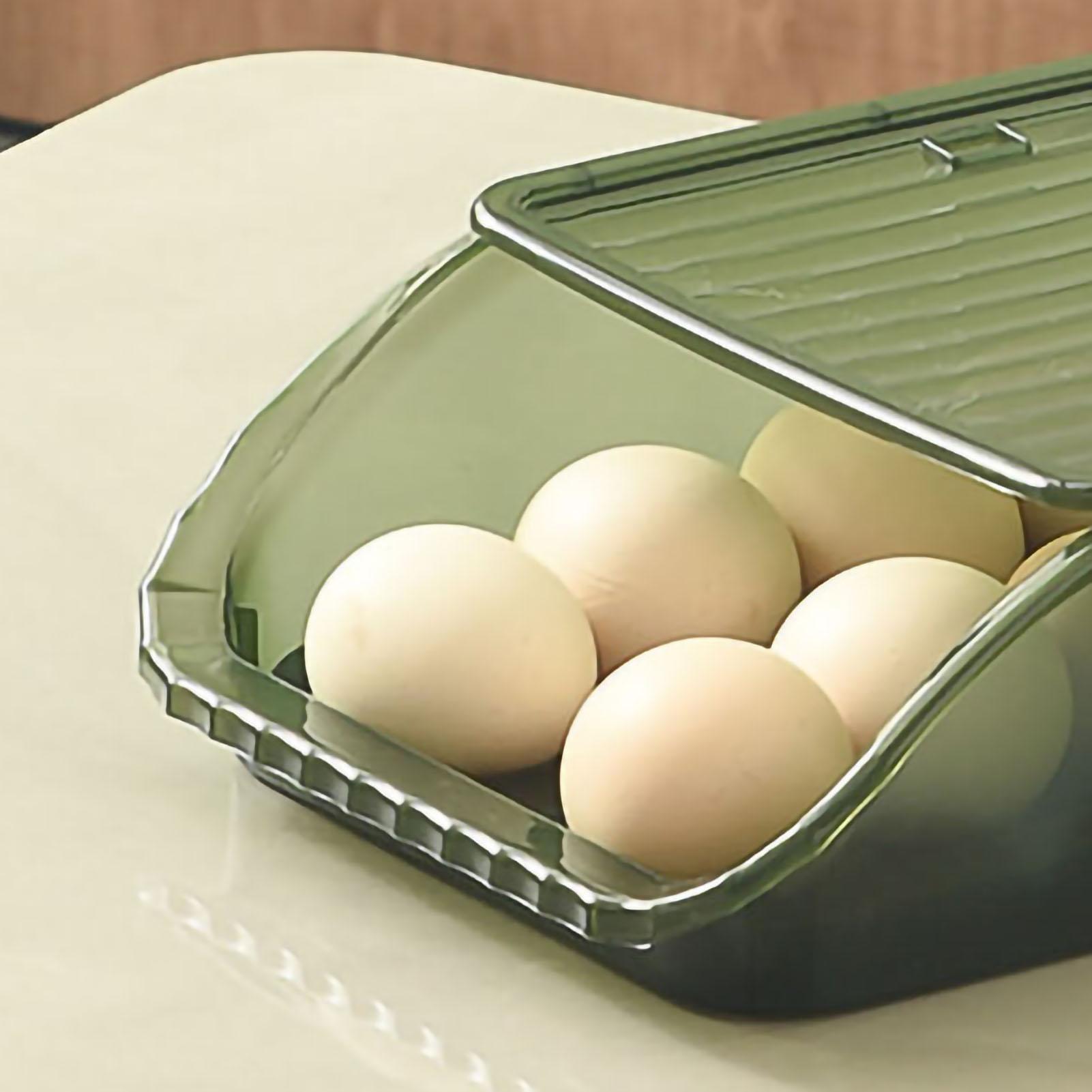 Egg Storage Box Plastic Automatic Rolling Transparent Thickened Grooved Egg Storage Container for Refrigerator Kitchen зелёный KONNWEI