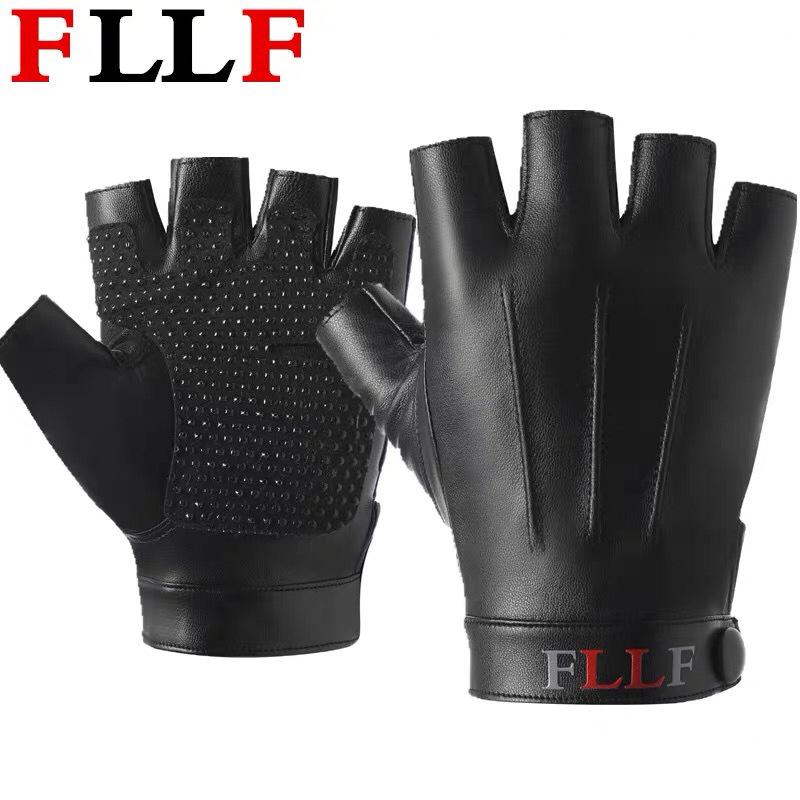 Leather gloves mens and womens winter warm half-finger gloves One Size gray sdcvd