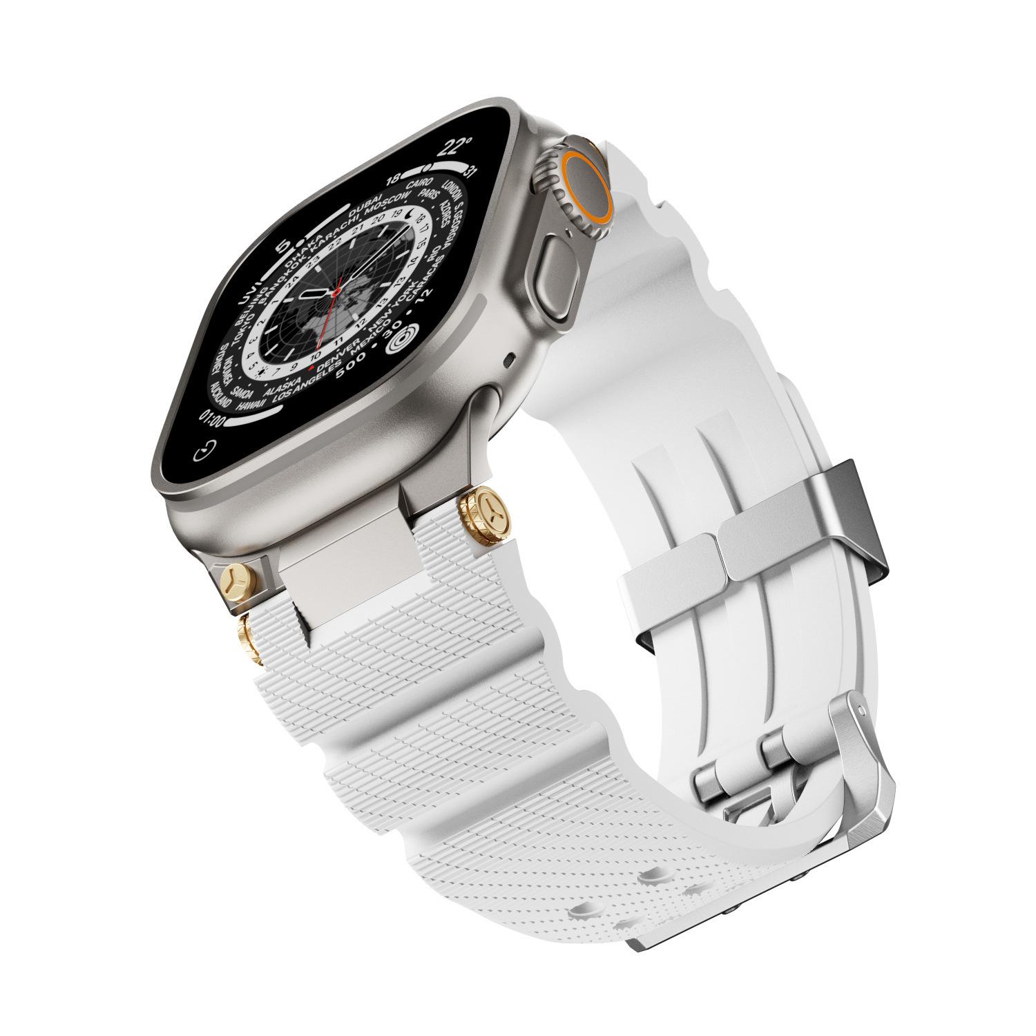 Подходит для Apple Watch10 Apple Ultra Sports Силиконовый двубортный ремешок из нержавеющей стали 46 мм 42/44/45/46/49(s10-46mm) gray Light luxury jewelry