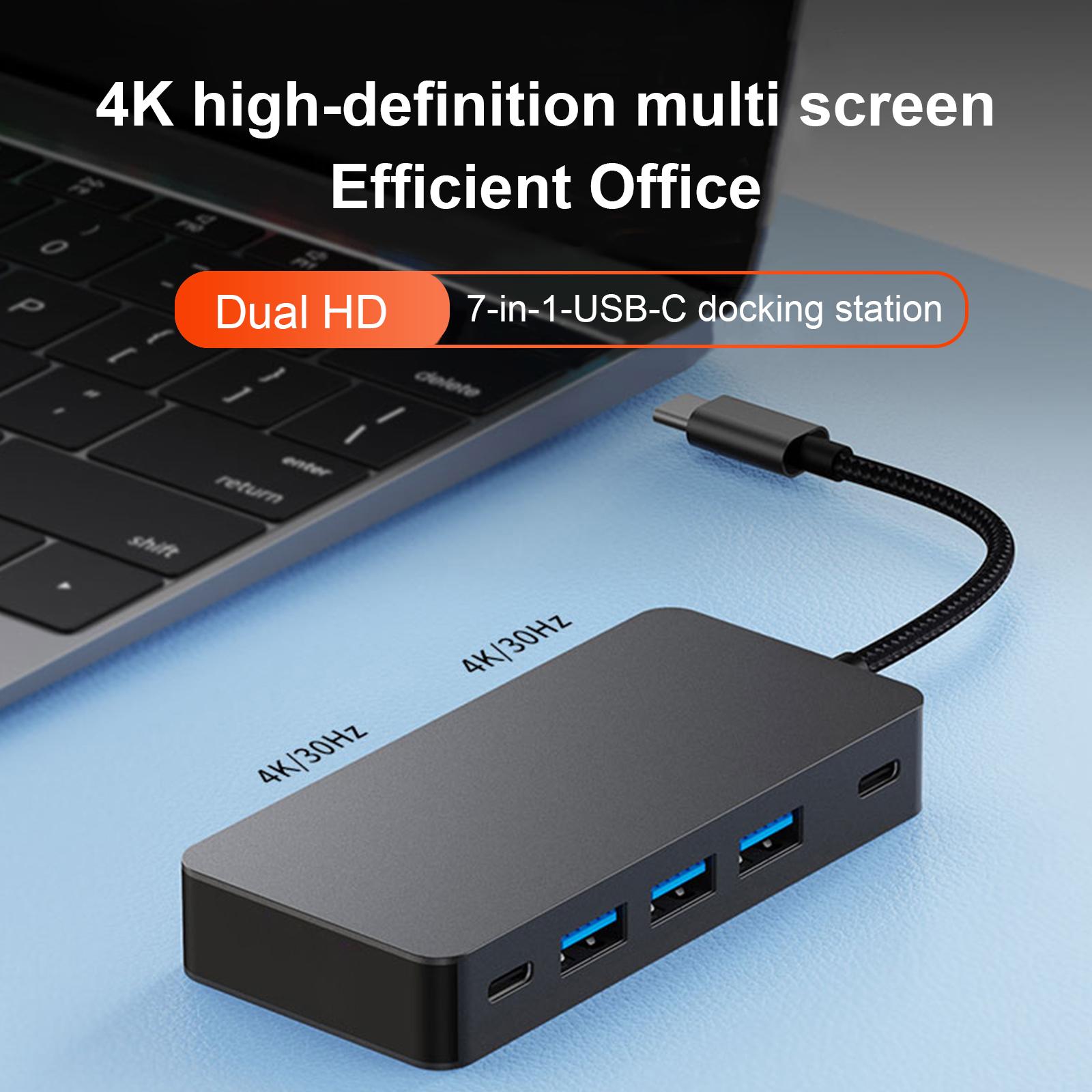7-в-1 TYPE-C+USB3.0*3+HDMI*2+PD100W+USB-C Хаб-адаптер-док станция с интерфейсами данных gray Artudatech
