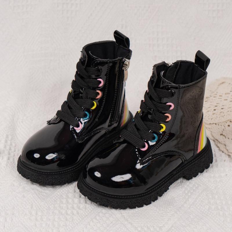 Модные детские короткие ботинки Classmate Street Style Princess, кожаные ботинки на шнуровке 22 yards, inner length 14.5cm чёрный Gtime Shoes