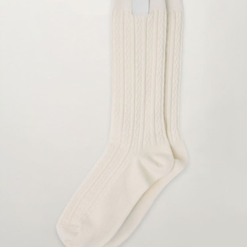 SATUR Хлопковые кабельные носки до щиколотки_Кремовые FREE white Mayfashion