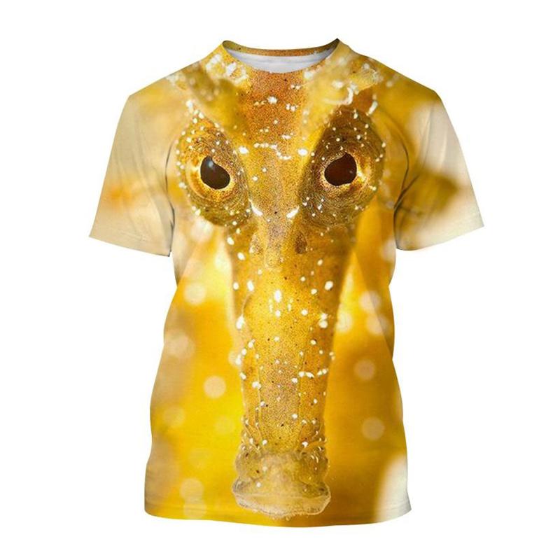 Summer Sea Animals Seahorse Kids Short Sleeves Tops T-shirts Outdoor Casual Boys Tees Top Girl Clothing 100 beige yinwang