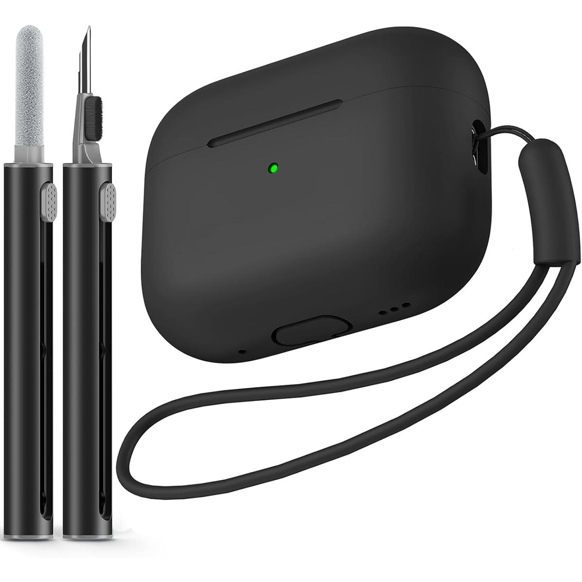 Чехол для AirPods Pro с набором для чистки, мягкий силиконовый защитный чехол для Apple AirPod Pro 2-го/1-го поколения, чехол для женщин и мужчин чёрный Jumaocun-Fashions