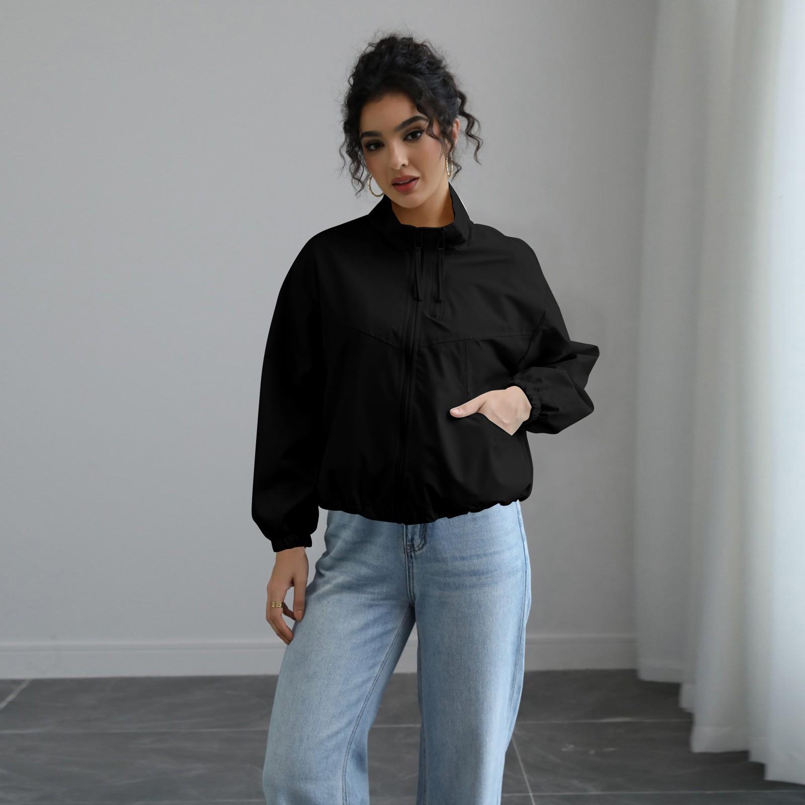 Женский модный тренч, короткий, со стоячим воротником, тонкая куртка L чёрный Blouse