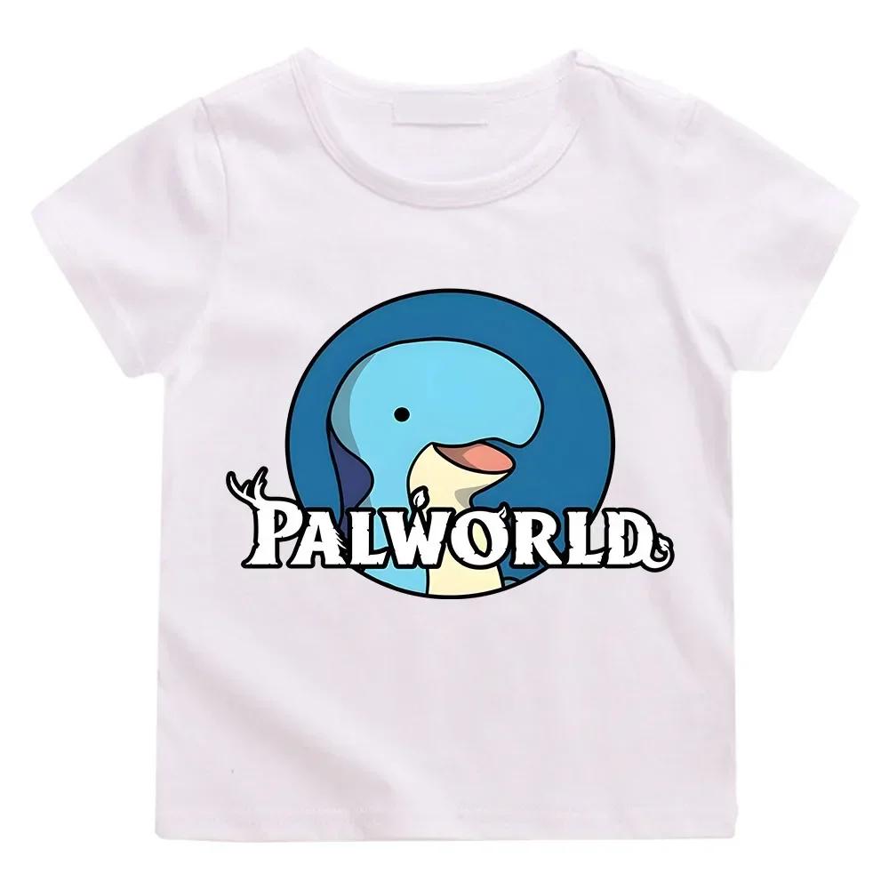 Игровая футболка Palworld Детская Мультяшная Милый Графический Принт Летняя Унисекс Чистый 100% Хлопок Печать Винтаж Короткий Рукав Одежда Дети 110 gray huiteng1