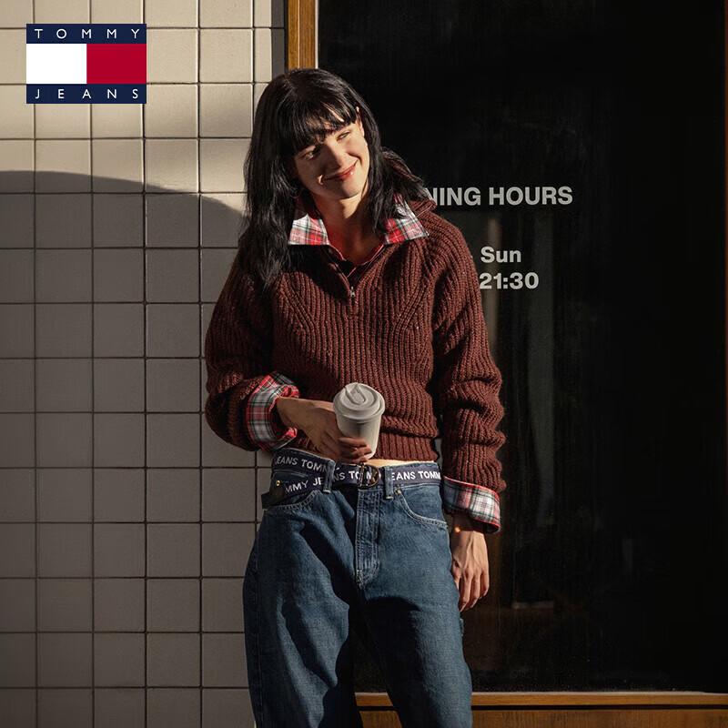 Женский трикотажный свитер Tommy Jeans в стиле Чан Вонён, из шерстяной смеси, на молнии до середины XS black JDST online