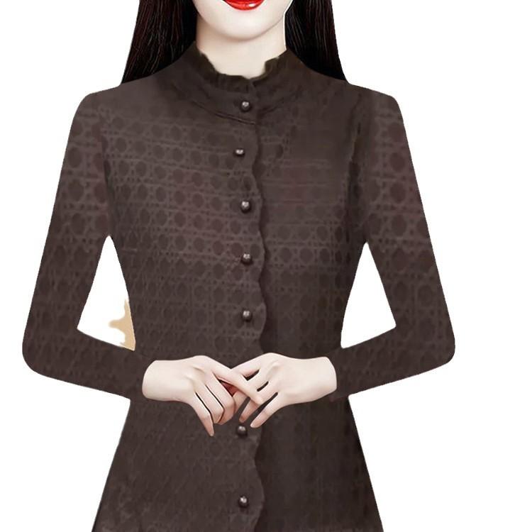 Корейская версия универсальной футболки Niche Plus Velvet Spring New Mother с воротником-стойкой для женщин среднего и пожилого возраста, теплая базовая рубашка M black Binchi Keji Travel